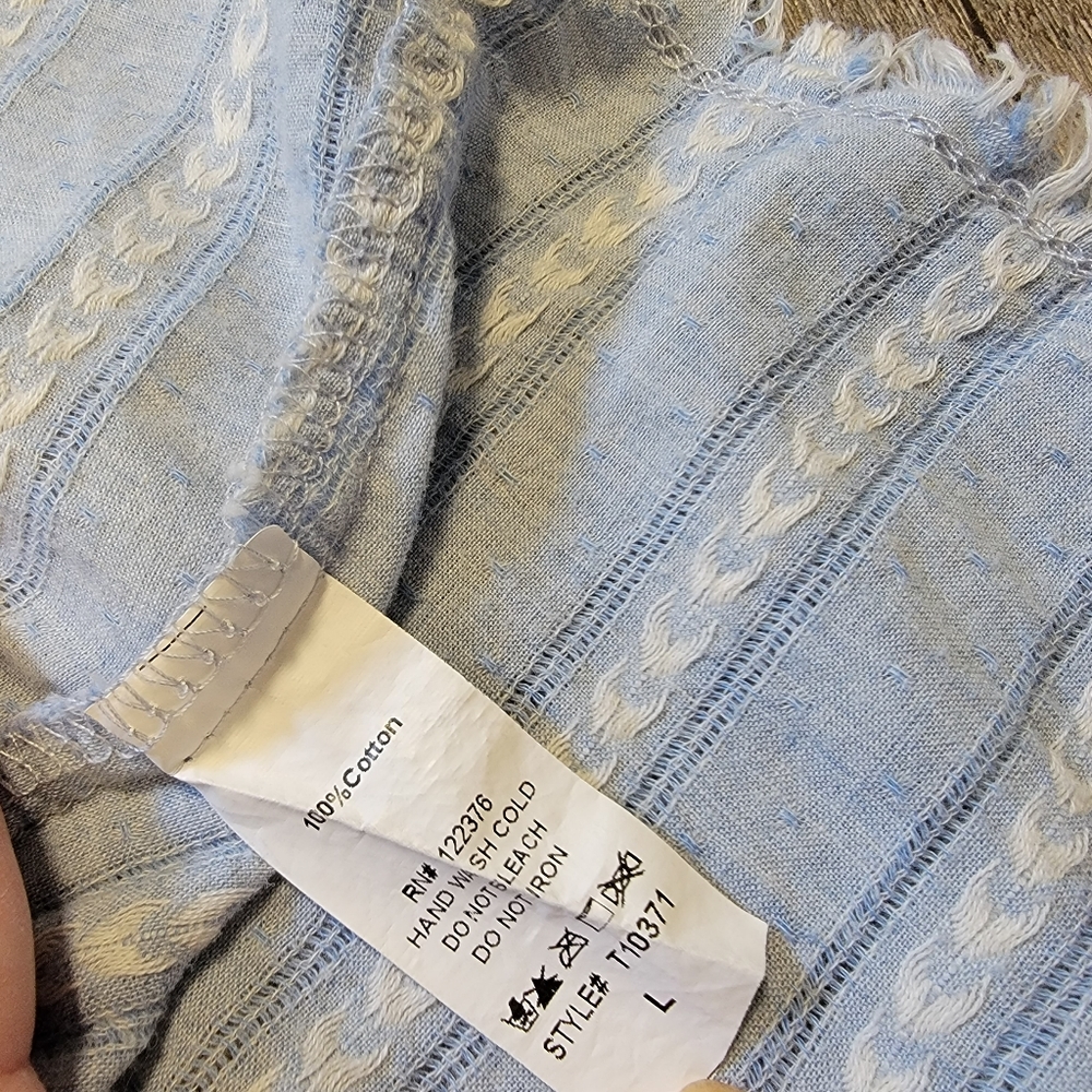 Mustard Seed Tunic Top Blouse Blue and White Stripe Size Large Square Neckline - Picture 6 of 10